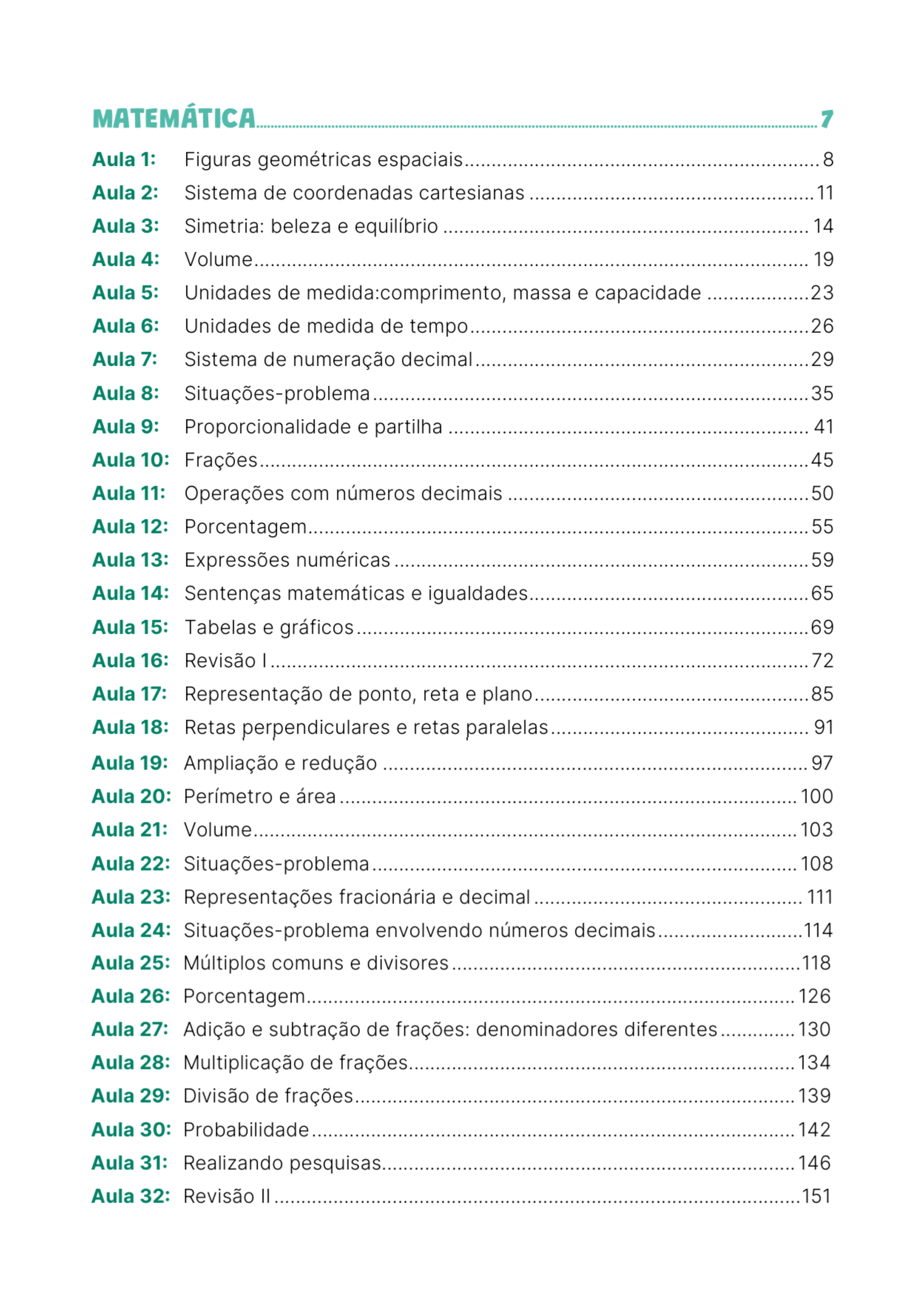 Sumário de Matemática 5º Ano - Volume 4